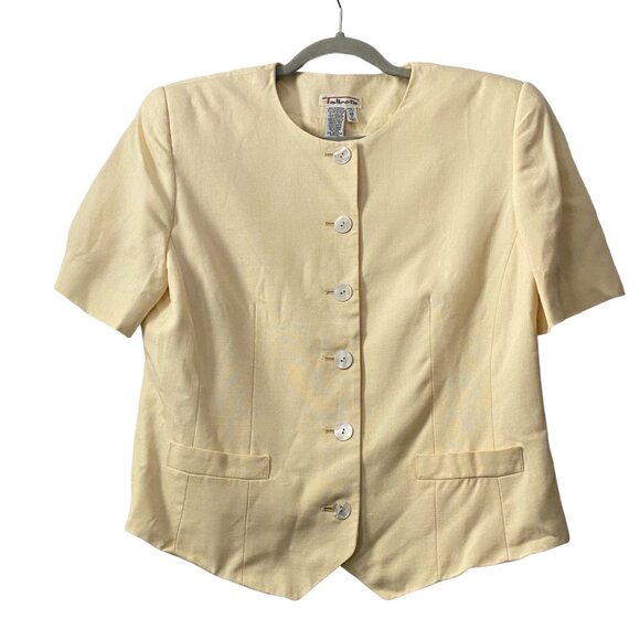 Vtg Talbots Short Sleeve Button Front Blazer Women Sz 10 Italian Fabric Yellow - Picture 1 of 5